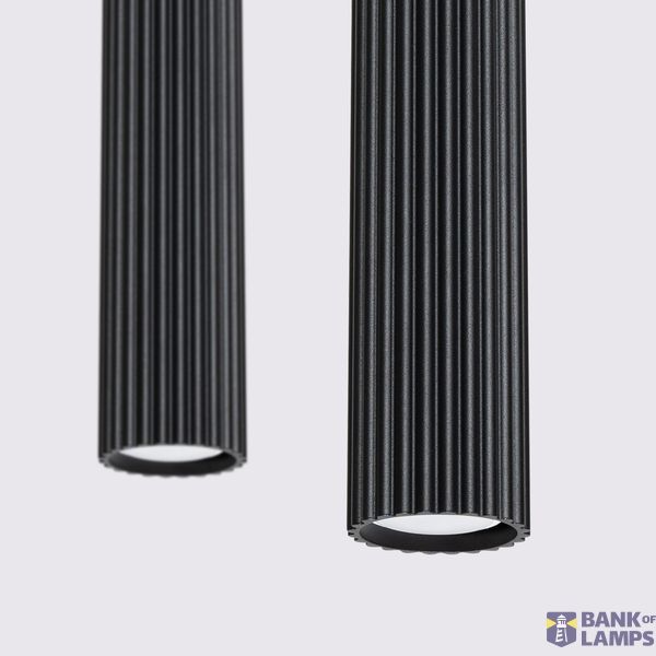 HANGING LAMP WITH TWO HANGERS AND BLACK GROOVED LAMPSHADES, CARBON SERIES image 7