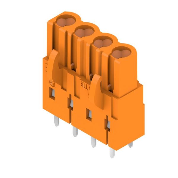 PCB plug-in connector, female header, closed side, THT solder connection, 5.08 mm, Number of poles: 4, 180°, Solder pin length (l): 3.2 mm, tinned, orange, Box image 1