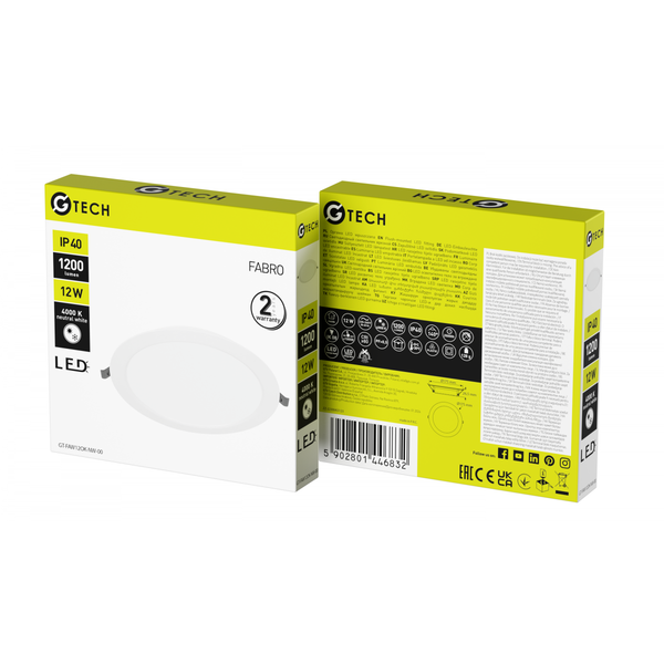 G-TECH LED luminaire FABRO, 12 W, 1200 lm, 4000K, AC220-240V, IP40, recessed, round, white image 2