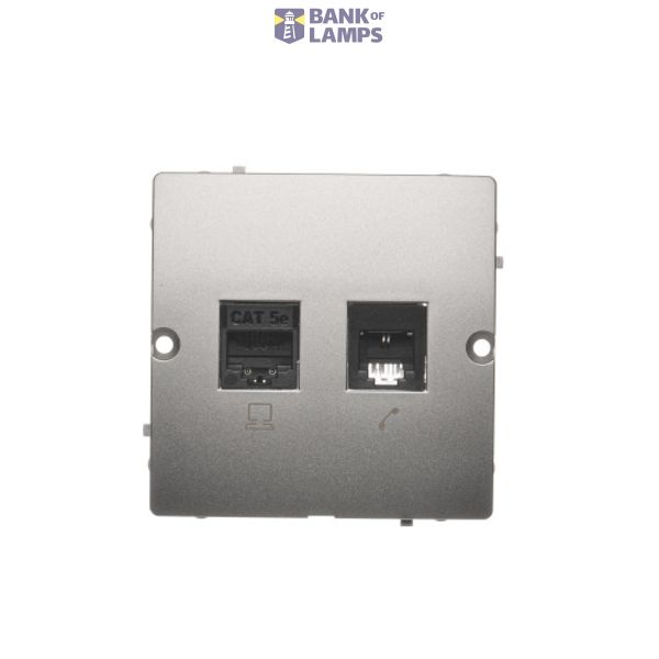 Computer socket RJ45 category 5e + telephone socket RJ11, (module), satin, metallized image 1
