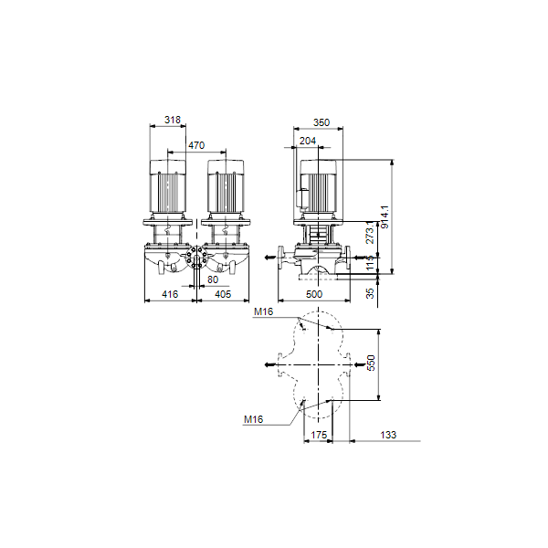 In-line circulator pump TPD 80-520/2 A-F-A-BQQE 18.5 kW 400D 50Hz IE3 image 1