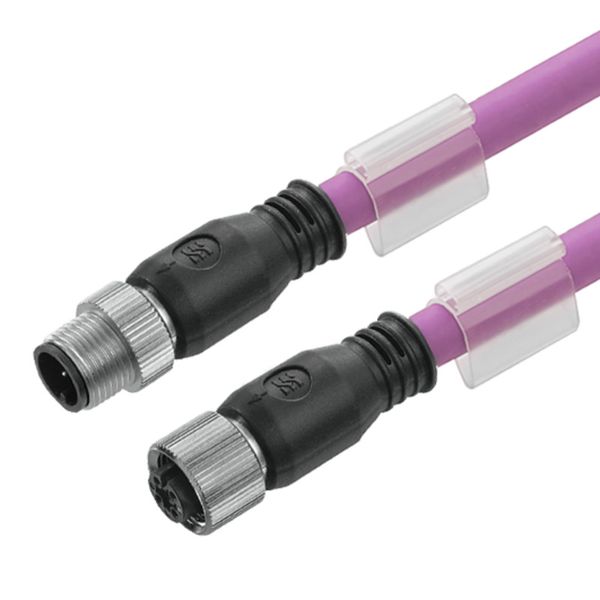 Bus line, Connecting line, M12 / M12, Number of poles: 5, 2 m, Male pin, straight - Female socket, straight, Shielded: Yes, LED: No, Sheath material: PUR, Halogen: No image 1