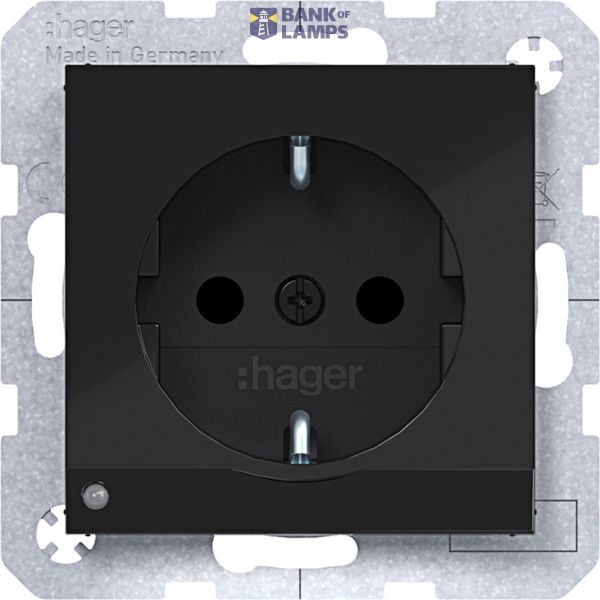 SCHUKO wall socket, orient. LED, screw terminals, A.x/C.x, black glass. image 1