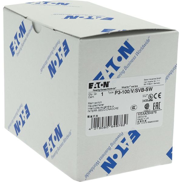 P3-100/V/SVB-SW Main switch, P3, 100 A, rear mounting, 3 pole, STOP function, With black rotary handle and locking ring, Lockable in the 0 (Off) position image 25