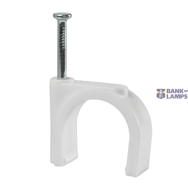 FLOP-25 cable holder with nail, round cable ⌀25mm, white, nail: 3x48mm image 1