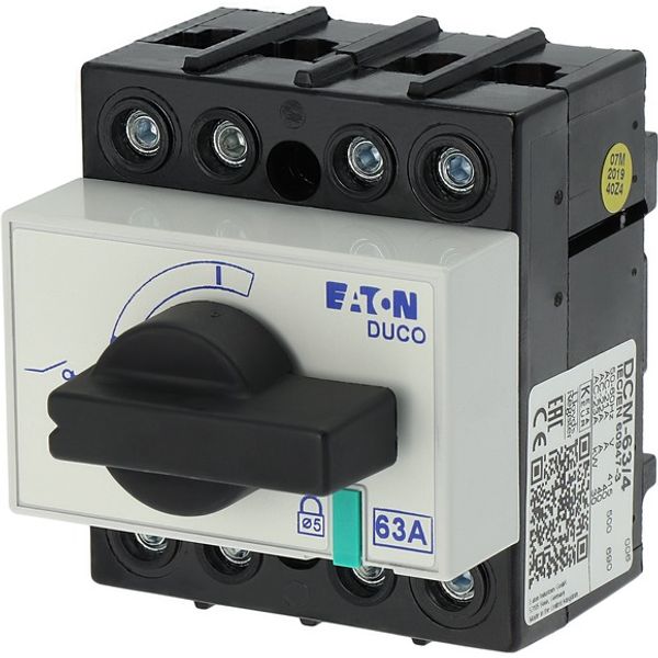 Switch-disconnector, DCM, 63 A, 4 pole, With black rotary handle and drive shaft, Vertical connection image 5