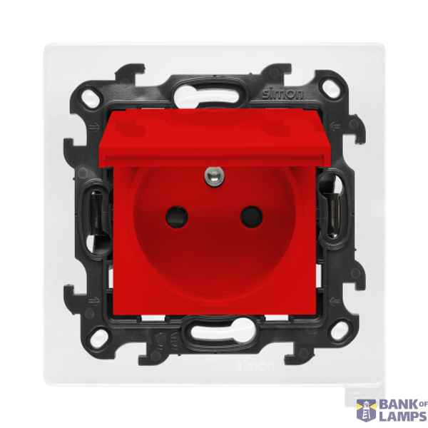 Single socket outlet with earthing for IP44 version without frame seal, with shutters, Push In system, (module), Simon 24, IP44, 16A, red image 1