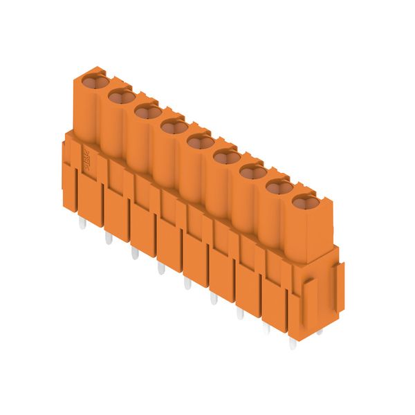 PCB plug-in connector, female header, Dovetails for fixing blocks, THT solder connection, 5.08 mm, Number of poles: 9, 180°, Solder pin length (l): 3.2 mm, tinned, orange, Box image 2