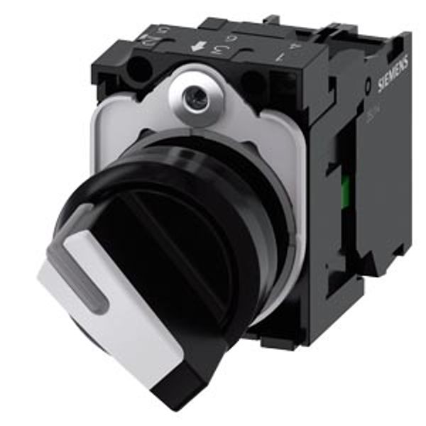 Selector switch, illuminable, 22 mm, round, plastic, white, green, 1 NO image 1