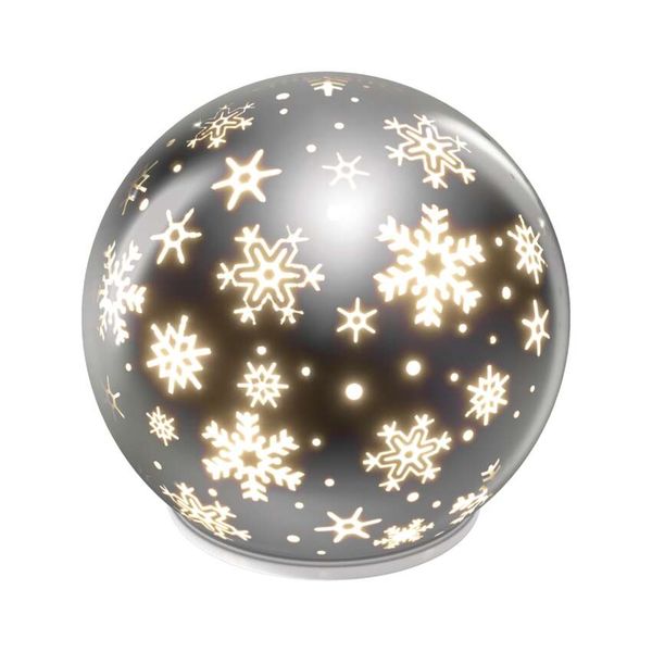 LED Christmas glass bauble – snowflakes,12 cm, 3x AA, indoor, warm white, timer image 1