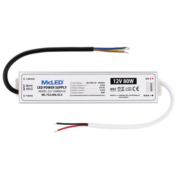 Power supply 80W, DC12V/6.67A, IP67, aluminum design image 1