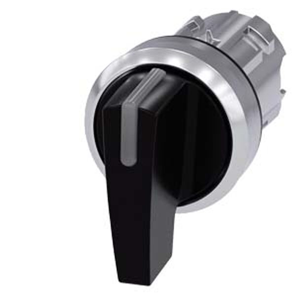 Illuminable selector switch, 22 mm, round, metal shiny, black, Selector switch long, 3 switch positions I-O image 1