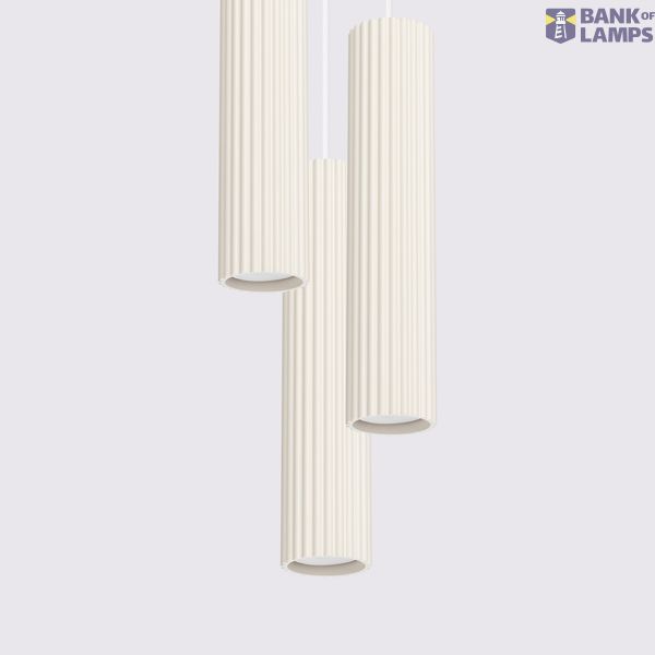 HANGING LAMP THREE CYLINDRICAL BEIGE LAMPSHADES WITH ELEGANT CARBON GROOVING ON GU10 image 4