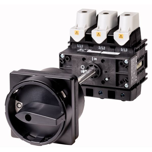 P5-125/V/SVB-SW Main switch, P5, 125 A, rear mounting, 3 pole, STOP function, With black rotary handle and locking ring, Lockable in the 0 (Off) position image 1