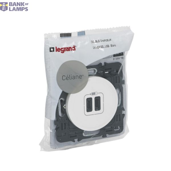 Céliane Type-C 3A 15W dual USB socket - white with support, to be fitted with a finishing plate image 1