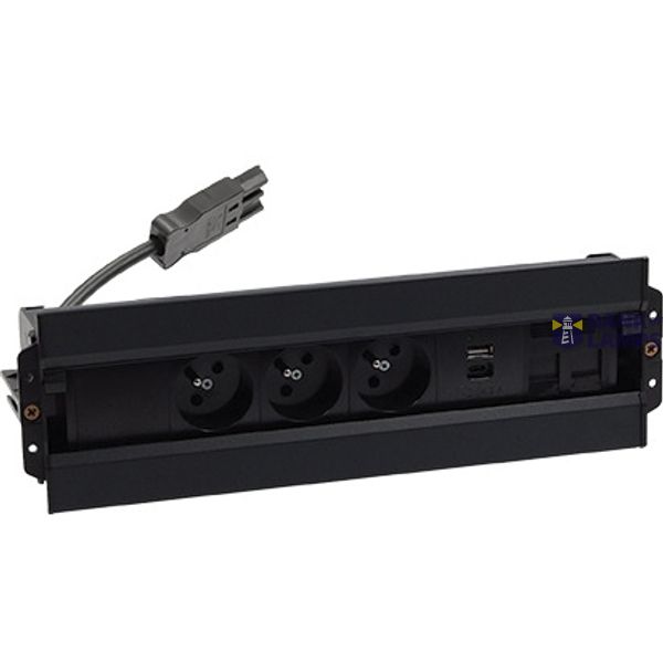 Mediaport Spinner: 3x250V E type + USB A+C charger + 2xRJ45 plate with Keystone mounting, Wieland quick connector; black image 1