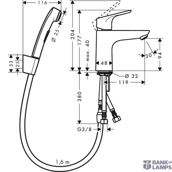 Focus 100 basin mixer with bidet, 1.60m, chrome image 2