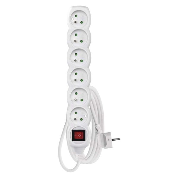 Extension Cord 3 m / 6 sockets / switch / white / PVC / 1 mm2 image 1