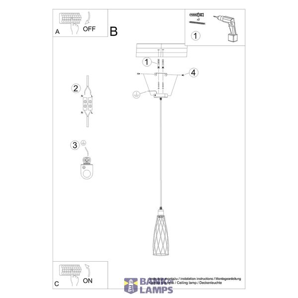 HANGING LAMP SUBA 1 BLACK E27 1X15W IP20 image 7
