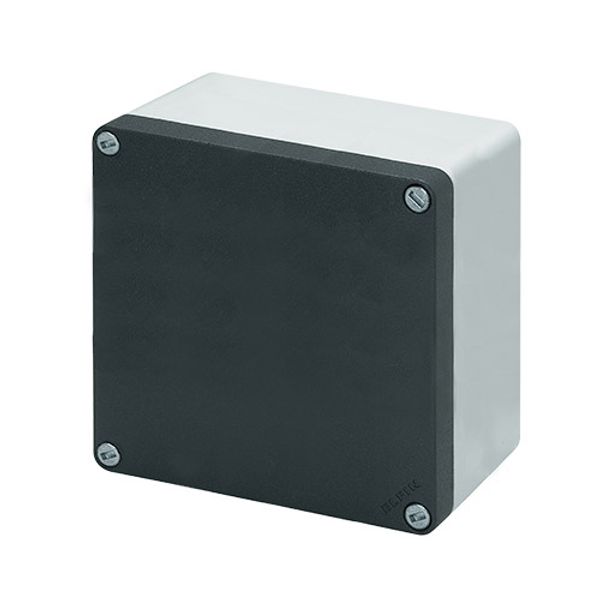Aluminium push-button enclosure M10 140x140x85, undrilled, with cable entry image 1