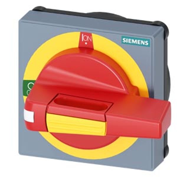 Handle with masking plate EMERGENCY OFF, size 75x 75, for shaft 8x 8, 0-I image 1
