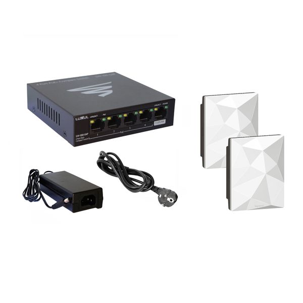 Kit consisting of 1 PoE switch and 2 PoE WiFi access points (n+ac) - recessed - white image 1