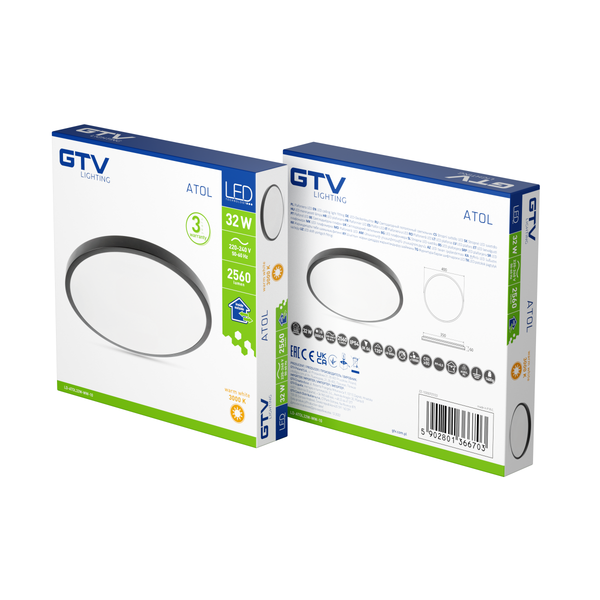 LED luminaire ATOLL, 32 W, 2560 lm, 3000K, AC180-250V, PF>0.9, IP54, Ø400 mm, black image 2