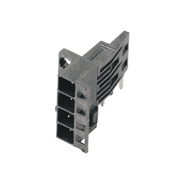 PCB plug-in connector, Connection element, right, male header, open side, THT/THR solder connection, 5.00 mm, Number of poles: 4, 90°, Solder pin length (l): 4.2 mm, tinned, black, Tape image 1