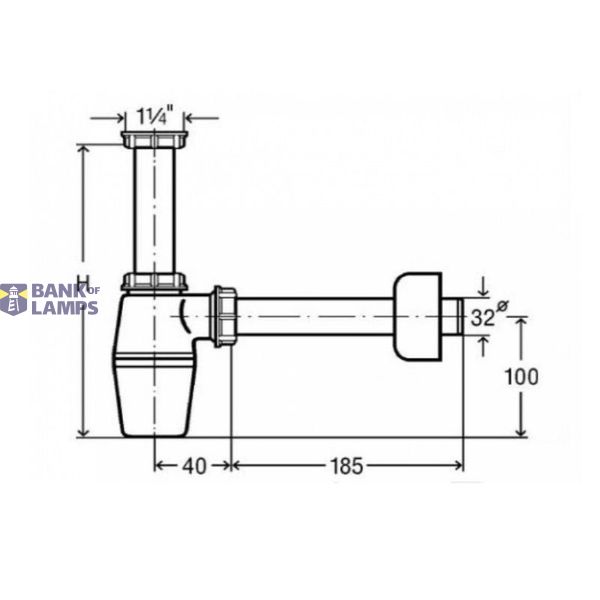 Bottle trap without outlet 11/4"x32 with washing machine connection, white image 2