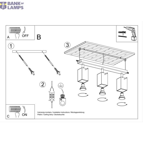 CEILING LAMP MERIDA 3 WHITE GU10 3X40W IP20 image 7