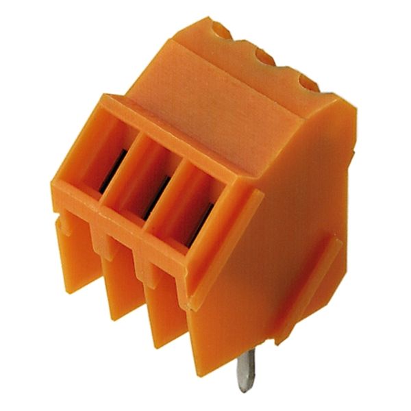 Printed circuit board terminals, 3.50 mm, Number of poles: 3, 135°, Solder pin length (l): 3.2 mm, tinned, orange, Clamping yoke connection, Clamping range, max. : 2.08 mm², Box image 1