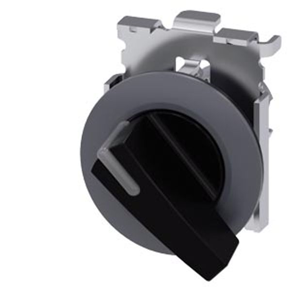 Toggle switch illuminable, 30 mm, round, metal, matt, black, knob long image 1