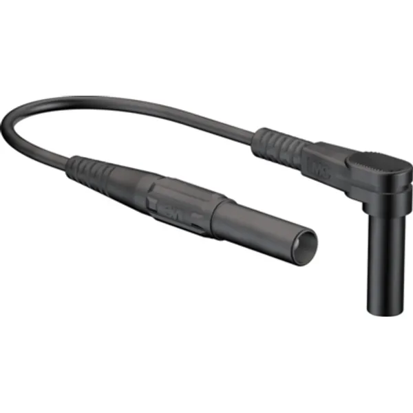 Measuring lead with (test probe, straight) to (4 mm plug, spring-loaded, angled), 1 m, black, silicone, 1.0 mm², CAT II, 66.9007-10021 image 1