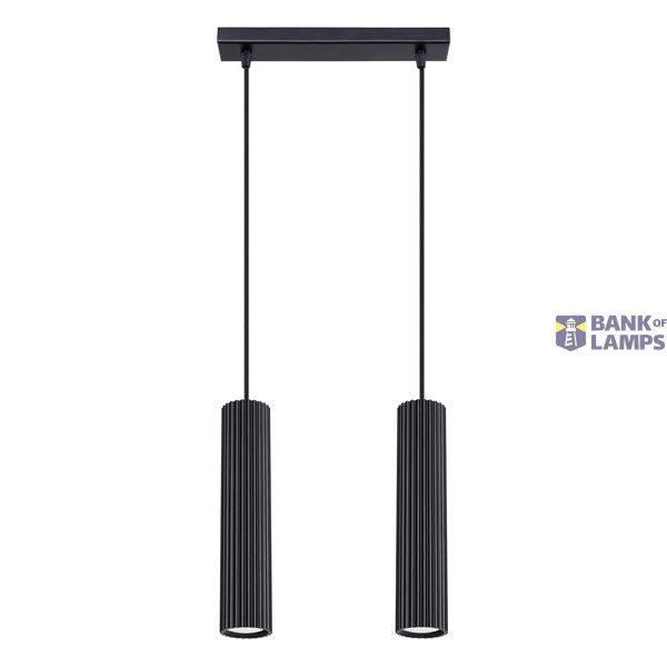HANGING LAMP WITH TWO HANGERS AND BLACK GROOVED LAMPSHADES, CARBON SERIES image 2