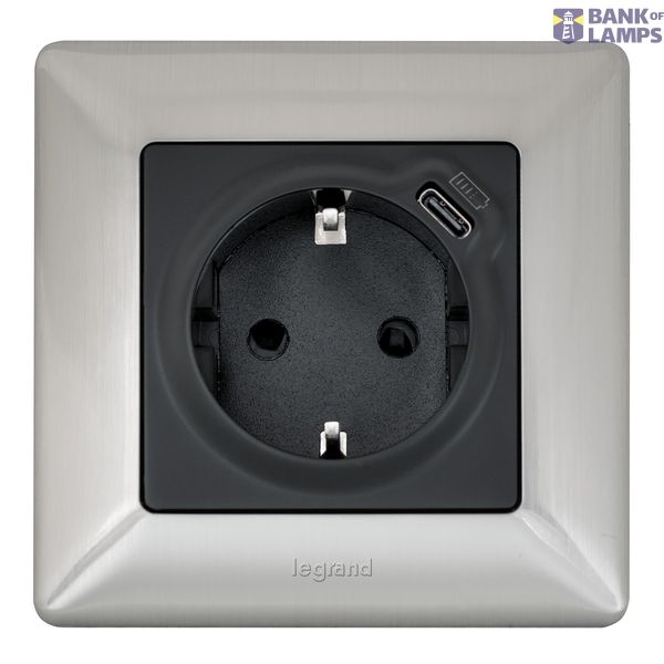 Power socket 2K + Z 16A 250V with protective shutters. Screwless clamps. With front panel. Anthracite image 2