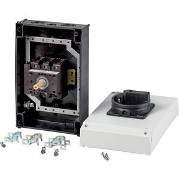 P3-63/I4/MBS/SVB-SW/HI11 Main switch, P3, 63 A, surface mounting, 3 pole, 1 N/O, 1 N/C, STOP function, With black rotary handle and locking ring, Lockable in the 0 (Off) posit image 2