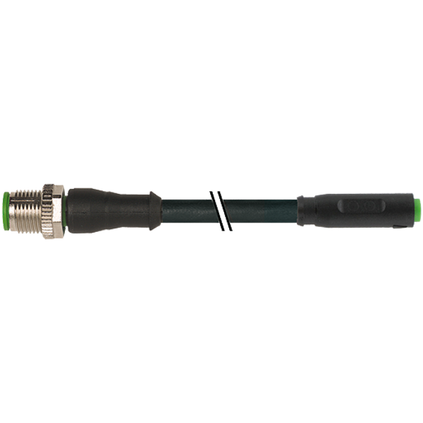 M12 male 0° / M8 female 0° A-cod. snap-in PUR 3x0.25 bk +drag ch. 1.5m image 1