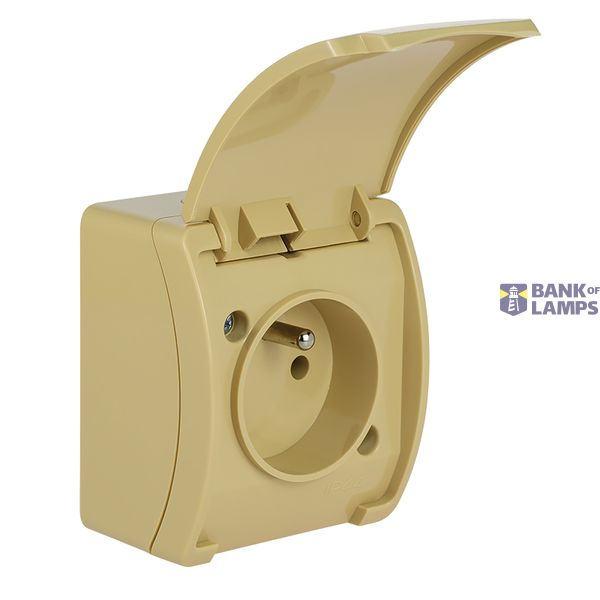 VG-1 Koala Single Socket with earthing contact (2P+Z) surface mounted IP44 beige with beige flap VG 161-04 image 1
