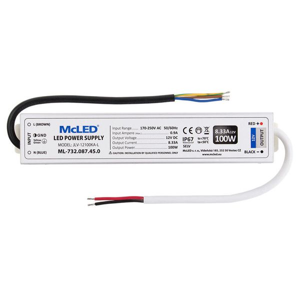 Power supply 100W, DC12V/8.33A, IP67, aluminum design image 1
