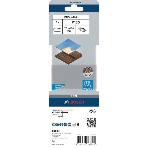 3-piece X440 sanding belt set 75 x 480 mm, 120 image 2