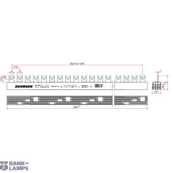 C-Busbar 4-pole, L1/L2/L3/N, 10mmý, 1m image 3