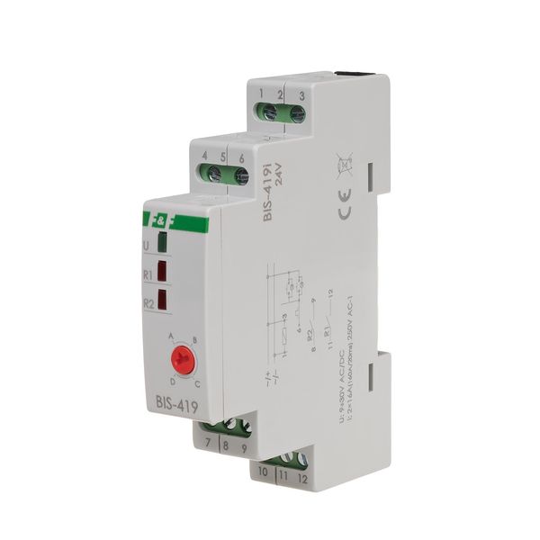 Bistable relay 24V, 4 functions, DIN, two control circuits, with inrush relay 160A/20ms; BIS-419-LED-24V image 1