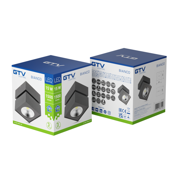 LED luminaire BIANCO, 15 W, 1500 lm, 4000K, IP20, square, black image 3