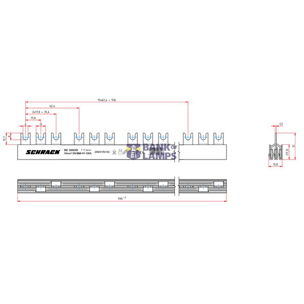 Busbar for MT 3-pole with auxillary contact 16mmý image 1