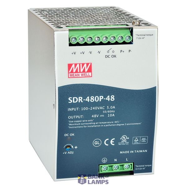 SDR-480-48 DIN rail power supply, 480W, 48V, 10A, MEAN WELL image 2