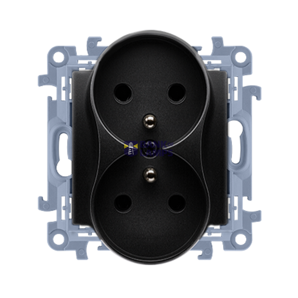 Double socket with earthing and shutters, 16A, black matt image 1