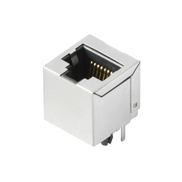 PCB plug-in connector, RJ45 jacks, Cat. 5 , THT solder connection, 180°, Shield tabs: none, 30...80 µ" Ni / ≥ 30 µ" Au , LED: No, Number of poles: 8, Tray (manual assembly) image 1