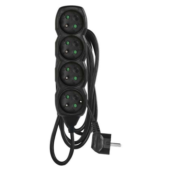 Extension Cord 3 m / 4 sockets / black / PVC / 1 mm2 image 1