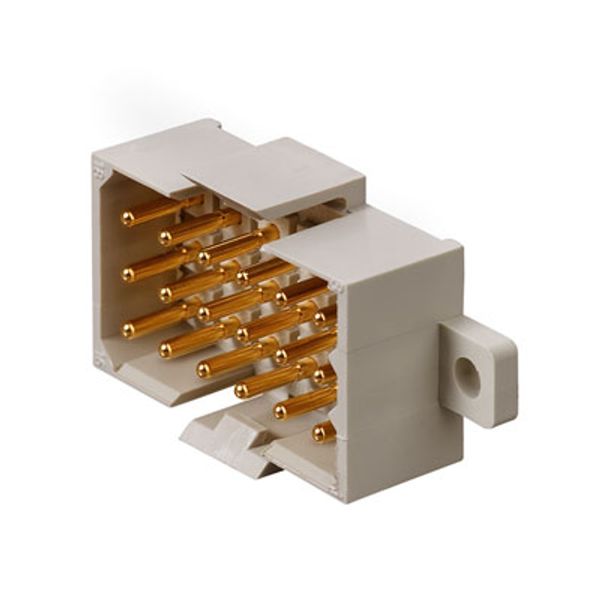 PCB plug-in connector, male header, Flange, THT solder connection, 5.00 mm, Number of poles: 4, 180°, Solder pin length (l): 3.2 mm, Gold-plated, Pebble grey, Box image 1