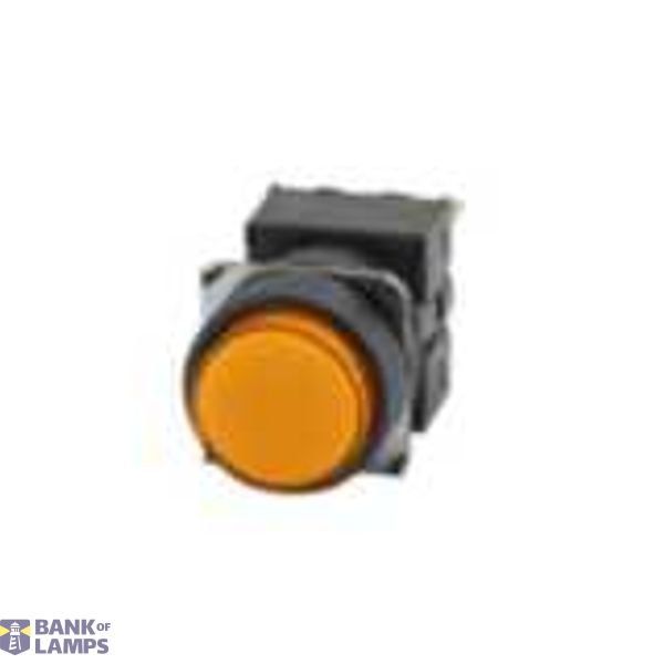 Pushbutton complete, dia. 16 mm, lighted LED 12 VDC, round projected, yellow, momentary operation, IP65, SPDT contact block, solder terminal A16 7417F image 1
